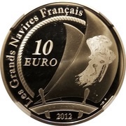 10 Euros L'Hermione, France, 2012 reverse image