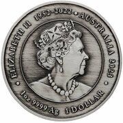 1 Dollar In the name of Elizabeth II; 6th Portrait - Dragon and Koi - Silver Antiqued Coin obverse image