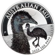 1 Dollar In the name of Elizabeth II; 6th Portrait - Emu - Coloured, Australia, 2023 reverse image