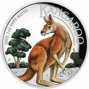 1 Dollar In the name of Elizabeth II; 6th Portrait - Kangaroo - Silver Proof Coloured - High Relief, Australia, 2023 reverse image