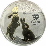 1 Dollar - Elizabeth II Posthumous; 6th Portrait - Year of the Rabbit - Gilded, Australia, 2023 reverse image