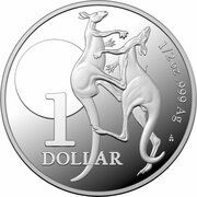 1 Dollar In the name of Elizabeth II; 6th Portrait - Fighting Kangaroos; Silver Proof, Australia, 2023 reverse image