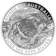 1 Dollar In the name of Elizabeth II; 6th Portrait - Super Pit; Silver Bullion Coin, Australia, 2023 reverse image
