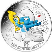 10 Euros The postman Smurf, France, 2020 reverse image