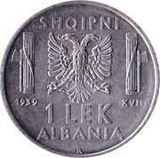 1 Lek - Victor Emmanuel III, Albania, 1939-1941 reverse image