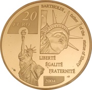 20 Euros Frédéric Auguste Bartholdi; gold, France, 2004 reverse image