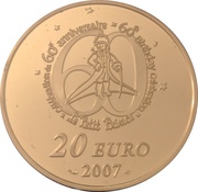 20 Euros The Little Prince laid down in the grass, France, 2007 reverse image