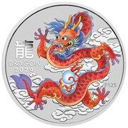 1 Dollar In the name of Elizabeth II; 6th Portrait - Year of the Dragon; Silver Coloured, Australia, 2024 reverse image