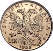 2 Lek Zog; Prova obverse image