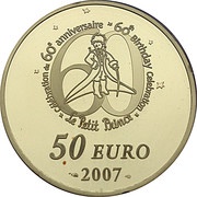 50 Euros The Little Prince on his planet, France, 2007 reverse image