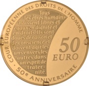50 Euros Court of Human Rights ; gold, France, 2009 reverse image