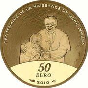 50 Euros Mother Teresa, France, 2010 reverse image