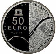 50 Euros Eiffel Tower/Palais de Chaillot, France, 2014 reverse image