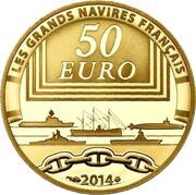 50 Euros Le Redoutable; gold, France, 2014 reverse image