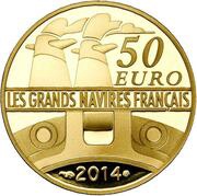 50 Euros Le Normandie; gold, France, 2014 reverse image