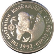 2 Dollars - Elizabeth II 3rd Portrait - Australian Kookaburra, Australia, 1992 reverse image