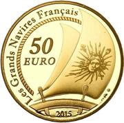 50 Euros Soleil Royal, gold, France, 2015 reverse image