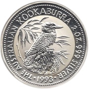 2 Dollars - Elizabeth II 3rd Portrait - Australian Kookaburra, Australia, 1992-1993 reverse image