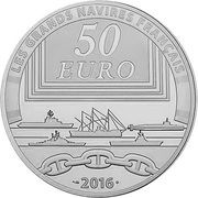 50 Euros Le Charles de Gaulle; silver, France, 2016 reverse image