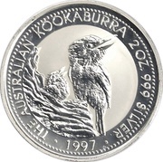 2 Dollars - Elizabeth II 3rd Portrait - Australian Kookaburra, Australia, 1996-1997 reverse image