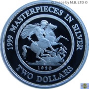2 Dollars - Elizabeth II 4th Portrait - Masterpieces in Silver - 1920 Sovereign, Australia, 1999 reverse image