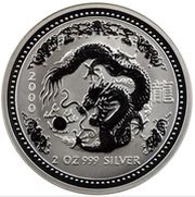 2 Dollars - Elizabeth II 4th portrait - Year of the Dragon - Silver Bullion Coin, Australia, 2000 reverse image