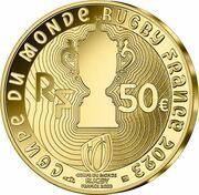 50 Euros Rugby World Cup France 2023, gold obverse image