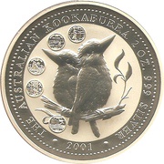 2 Dollars - Elizabeth II 4th Portrait - Australian Kookaburra, Australia, 2001 reverse image
