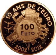 100 Euros 10 Years of Euros Cash, France, 2012 reverse image