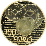 100 Euros Charles the Bald's denier, France, 2014 reverse image