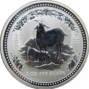 2 Dollars - Elizabeth II 4th Portrait - Year of the Goat - Silver Bullion Coin, Australia, 2003 reverse image