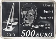 500 Euros Pablo Picasso, silver, France, 2010 reverse image