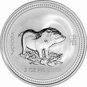 2 Dollars - Elizabeth II 4th Portrait - Year of the Pig - Silver Bullion Coin, Australia, 2007 reverse image