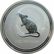2 Dollars - Elizabeth II 4th Portrait - Year of the Rat - Silver Bullion Coin reverse image