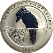2 Dollars - Elizabeth II 4th Portrait - Australian Kookaburra - Silver Bullion Coin, Australia, 2008 reverse image