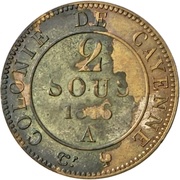 2 Sous Colonie de Cayenne; Louis XVIII, France, 1816 reverse image