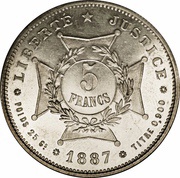 5 Francs Essai, France, 1887 reverse image