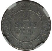 2 Sous Colonie de Cayenne; Louis XVIII; Pattern reverse image