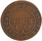 2 Sous - Colony of Cayenne - King Louis XVI reverse image