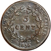 5 Centimes - Charles X, France, 1825-1830 reverse image