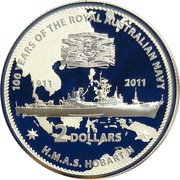 2 Dollars - Elizabeth II 4th Portrait - HMAS Hobart II, Australia, 2011 reverse image