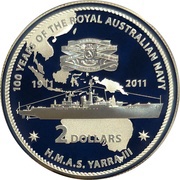 2 Dollars - Elizabeth II 4th Portrait - HMAS Yarra III, Australia, 2011 reverse image