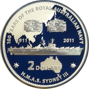 2 Dollars - Elizabeth II 4th Portrait - HMAS Sydney III, Australia, 2011 reverse image