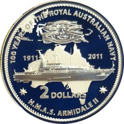 2 Dollars - Elizabeth II 4th Portrait - HMAS Armidale II, Australia, 2011 reverse image