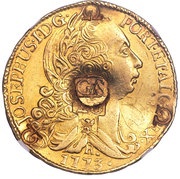 66 Shillings Countermark on contemporary counterfeit Brazil Joao I gold 6400 Reis 1773-R obverse image