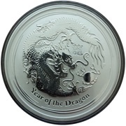 2 Dollars - Elizabeth II 4th Portrait - Year of the Dragon - Silver Bullion Coin, Australia, 2012 reverse image