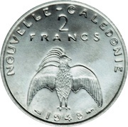 2 Francs Essai aluminium, raised rim, France, 1948 reverse image
