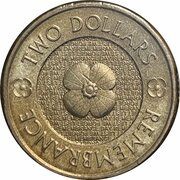 2 Dollars - Elizabeth II 4th Portrait - Remembrance Day - Plain Poppy Flower, Australia, 2012-2018 reverse image