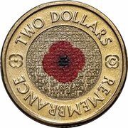 2 Dollars - Elizabeth II 4th Portrait - Remembrance Day - Red Poppy Flower, Australia, 2012-2018 reverse image
