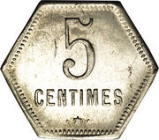 5 Centimes French Overseas Department, France, 1920 reverse image